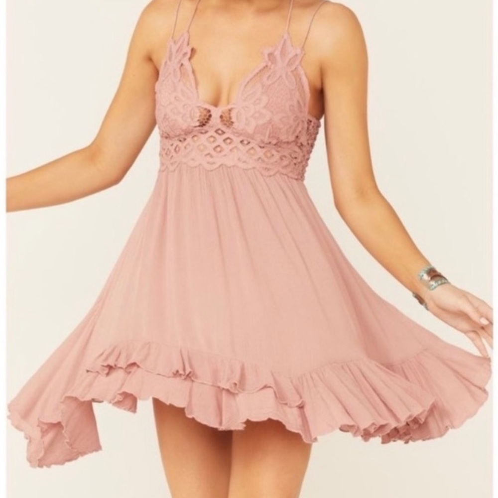 NWT Free People Womens size small Adella lace Slip Flowy Dress Dusty Rose - Picture 4 of 11